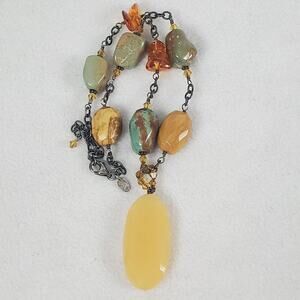 Silpada Sterling Silver Turquoise Amber Jasper Chunky Bead Necklace Adjustable